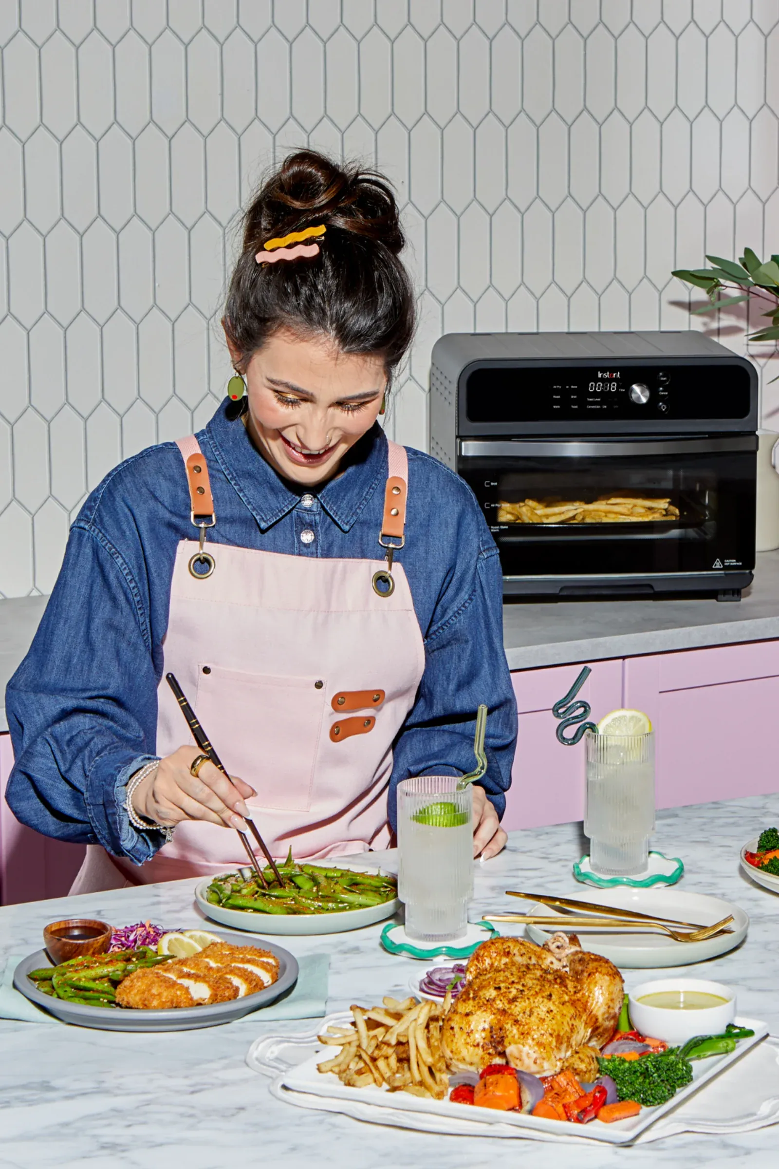 Woman cooking in kitchen.
