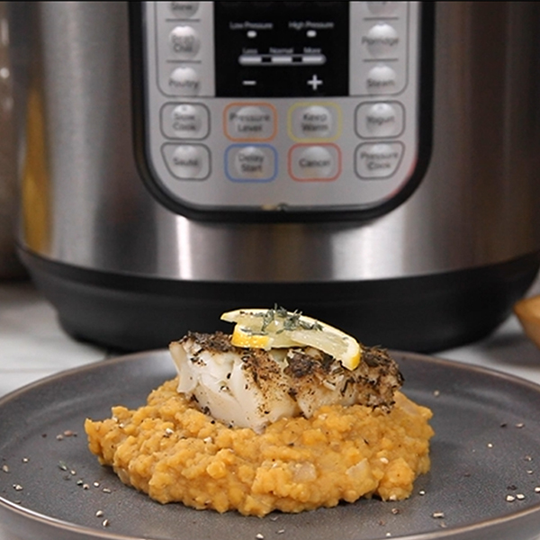 Spice-Rubbed Sea Bass and Red Lentils