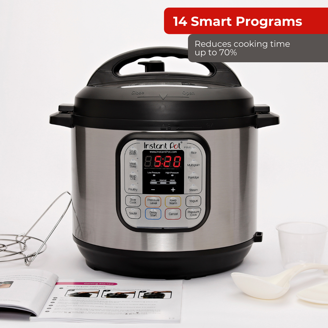Instant Pot IP-DUO60 7-in-1 Multi-Functional Pressure Cooker, 6Qt/1000W  with Instant Pot Tempered Glass Lid