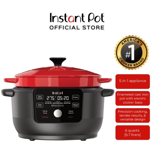 Instant Pot Precision 5-in-1 Electric Dutch Oven Cast Iron Red 140